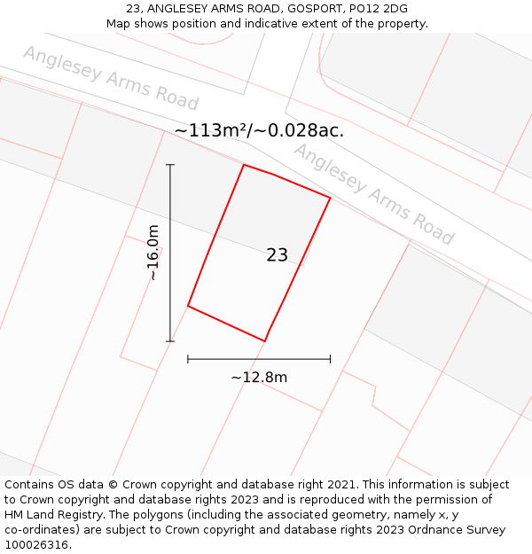 23, ANGLESEY ARMS ROAD, GOSPORT, PO12 2DG: Plot and title map