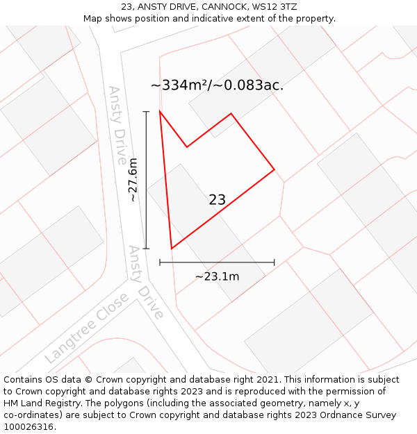 23, ANSTY DRIVE, CANNOCK, WS12 3TZ: Plot and title map