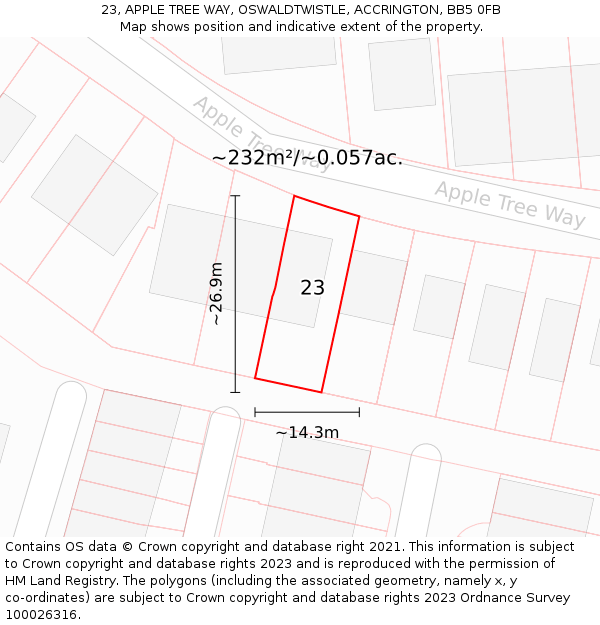 23, APPLE TREE WAY, OSWALDTWISTLE, ACCRINGTON, BB5 0FB: Plot and title map