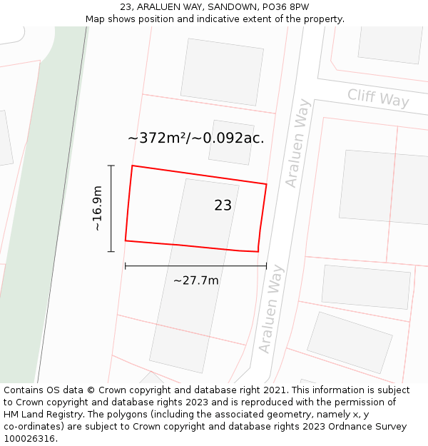 23, ARALUEN WAY, SANDOWN, PO36 8PW: Plot and title map