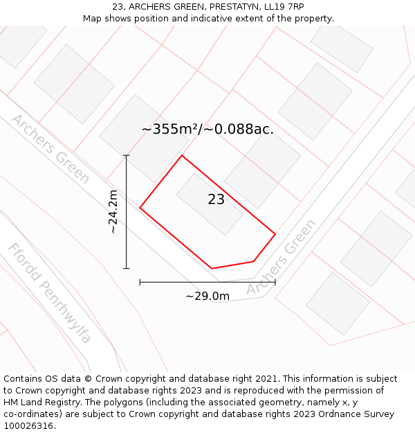 23, ARCHERS GREEN, PRESTATYN, LL19 7RP: Plot and title map