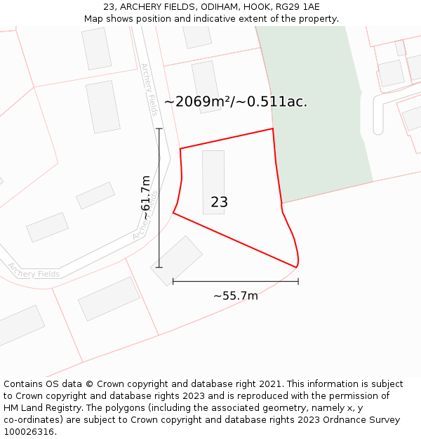 23, ARCHERY FIELDS, ODIHAM, HOOK, RG29 1AE: Plot and title map