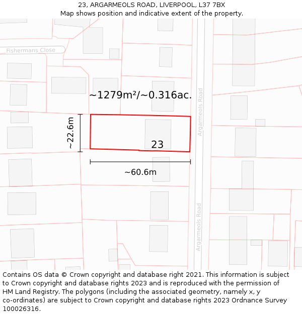 23, ARGARMEOLS ROAD, LIVERPOOL, L37 7BX: Plot and title map