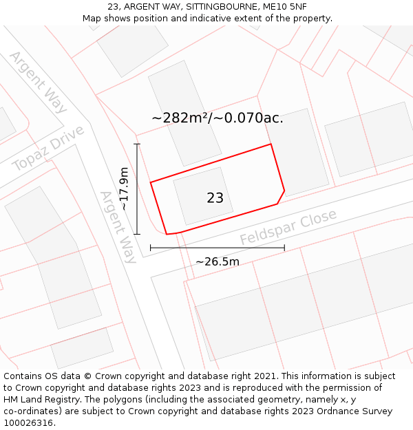 23, ARGENT WAY, SITTINGBOURNE, ME10 5NF: Plot and title map