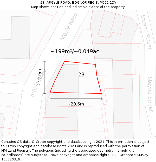 23, ARGYLE ROAD, BOGNOR REGIS, PO21 1DY: Plot and title map