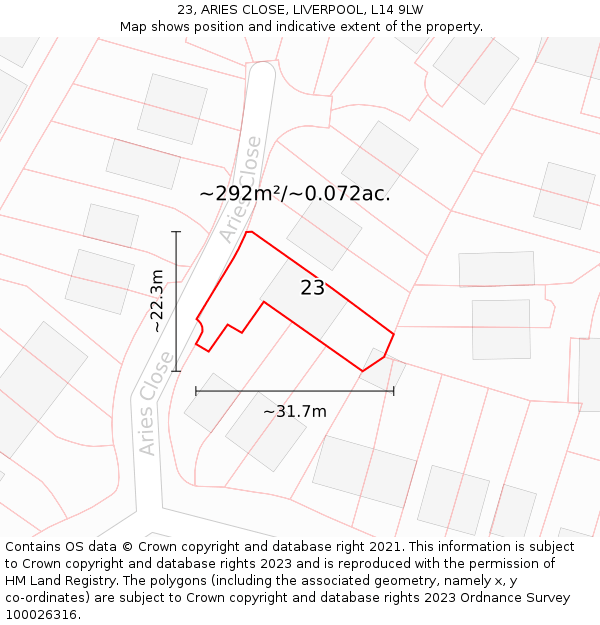 23, ARIES CLOSE, LIVERPOOL, L14 9LW: Plot and title map