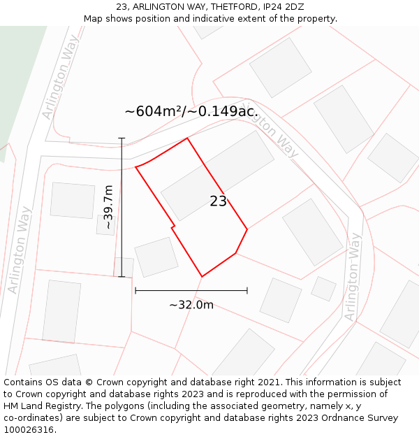 23, ARLINGTON WAY, THETFORD, IP24 2DZ: Plot and title map