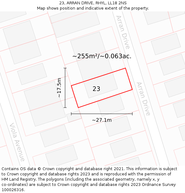 23, ARRAN DRIVE, RHYL, LL18 2NS: Plot and title map