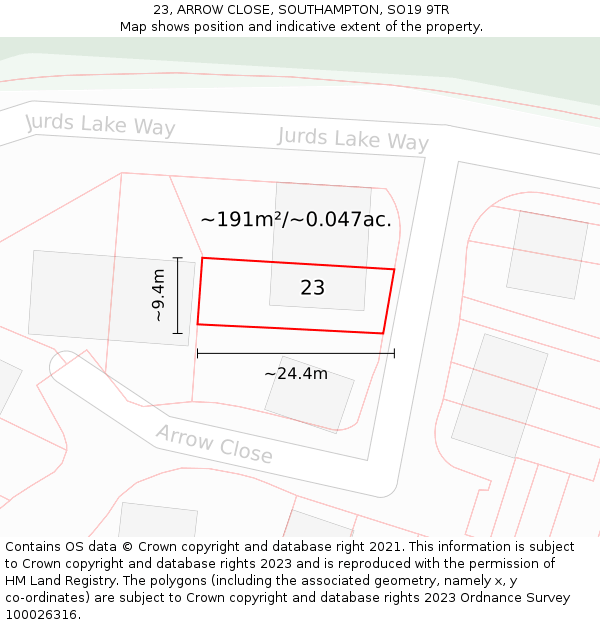23, ARROW CLOSE, SOUTHAMPTON, SO19 9TR: Plot and title map