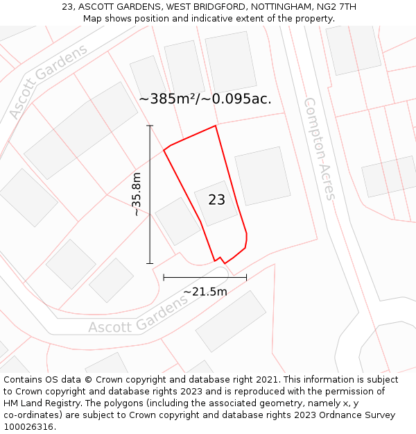 23, ASCOTT GARDENS, WEST BRIDGFORD, NOTTINGHAM, NG2 7TH: Plot and title map