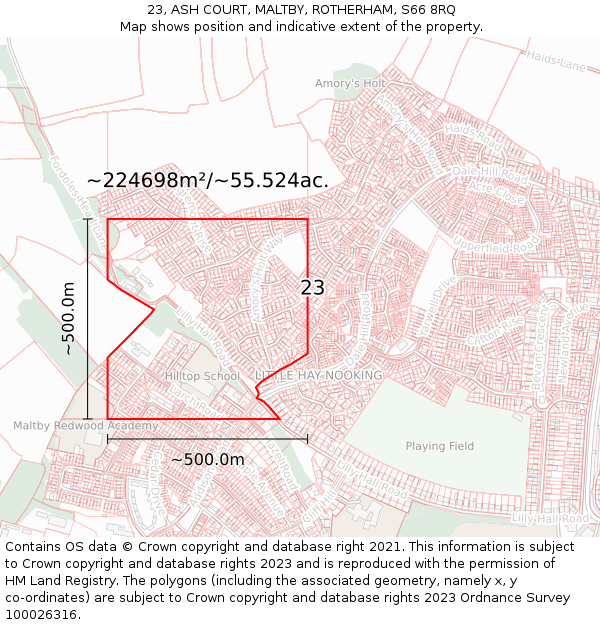 23, ASH COURT, MALTBY, ROTHERHAM, S66 8RQ: Plot and title map