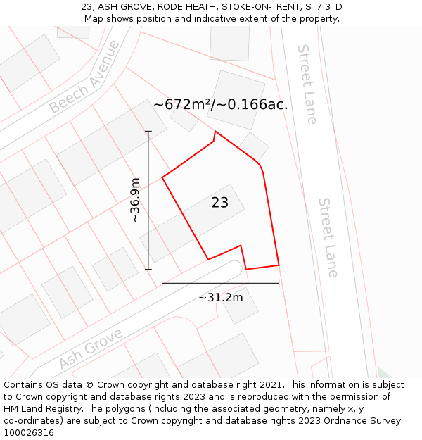 23, ASH GROVE, RODE HEATH, STOKE-ON-TRENT, ST7 3TD: Plot and title map