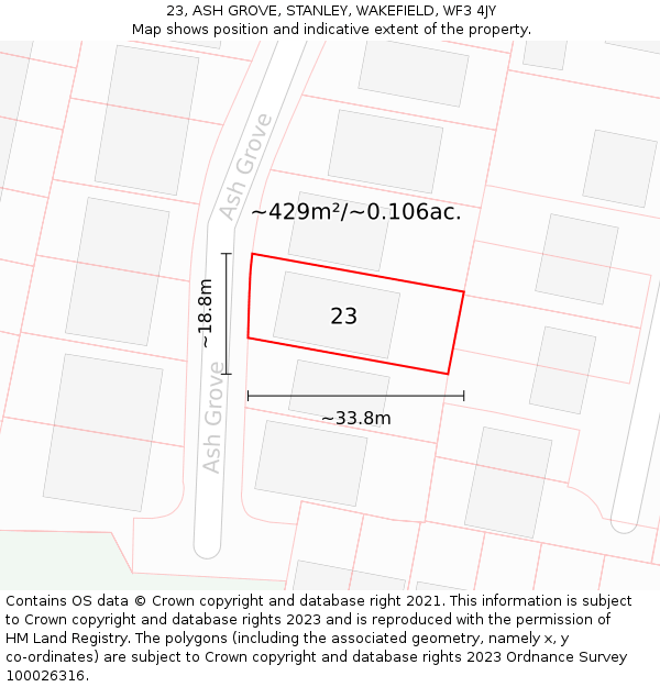 23, ASH GROVE, STANLEY, WAKEFIELD, WF3 4JY: Plot and title map