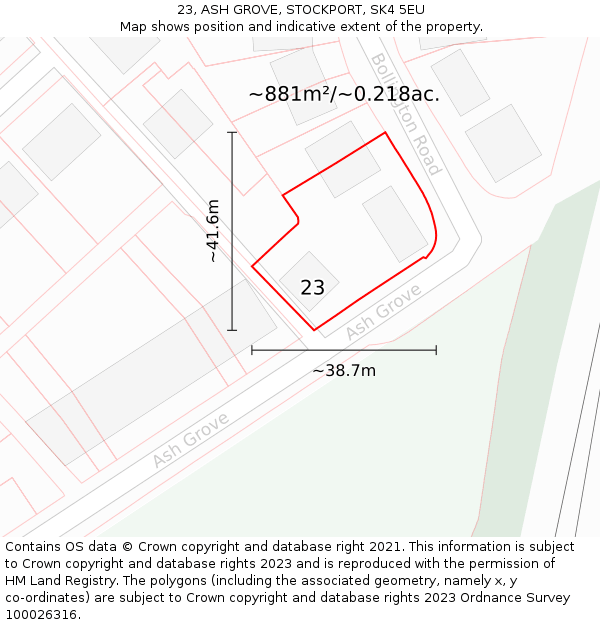 23, ASH GROVE, STOCKPORT, SK4 5EU: Plot and title map