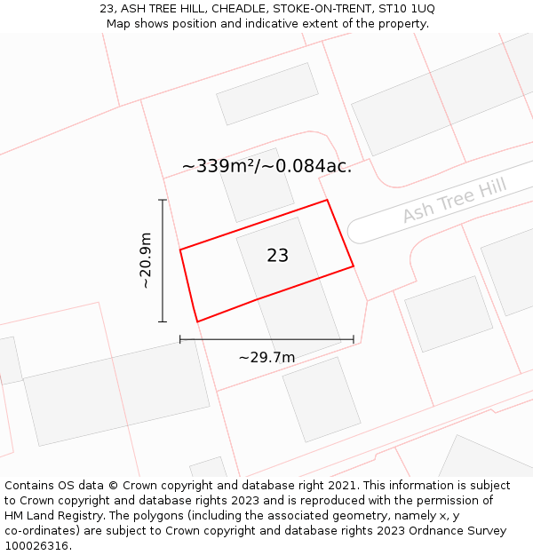 23, ASH TREE HILL, CHEADLE, STOKE-ON-TRENT, ST10 1UQ: Plot and title map