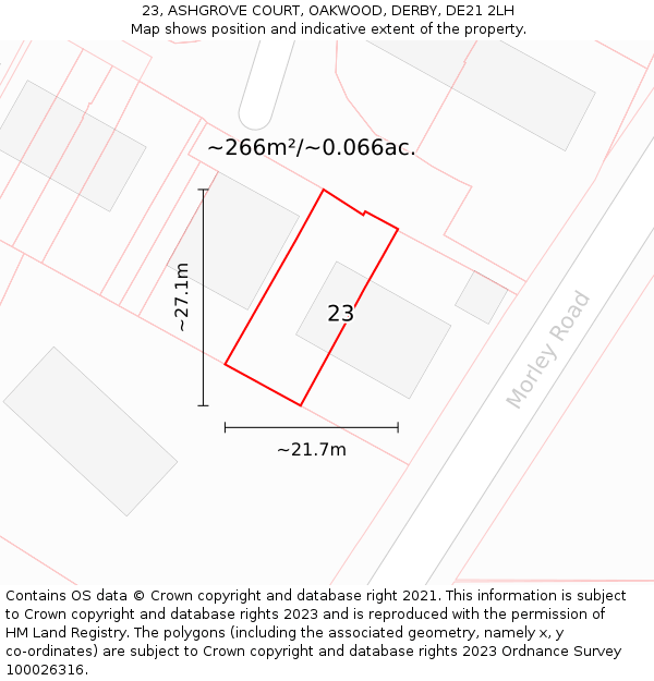23, ASHGROVE COURT, OAKWOOD, DERBY, DE21 2LH: Plot and title map