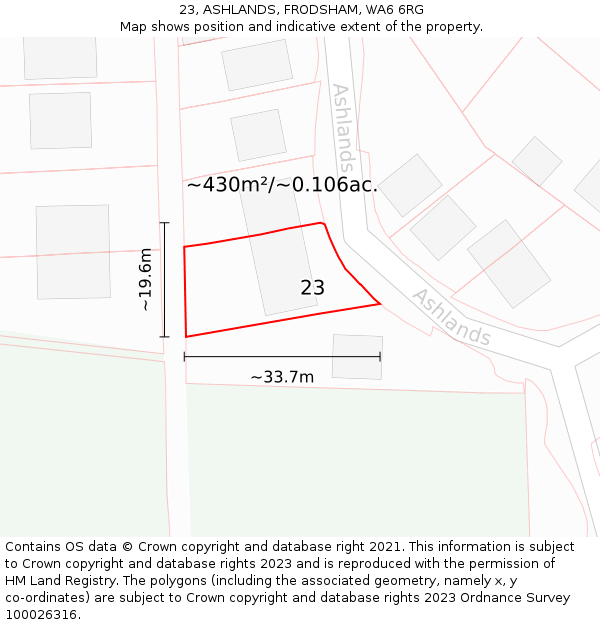 23, ASHLANDS, FRODSHAM, WA6 6RG: Plot and title map