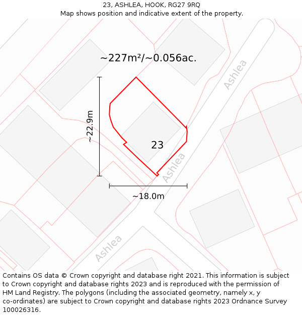 23, ASHLEA, HOOK, RG27 9RQ: Plot and title map