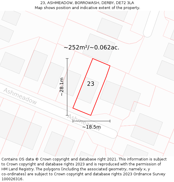23, ASHMEADOW, BORROWASH, DERBY, DE72 3LA: Plot and title map