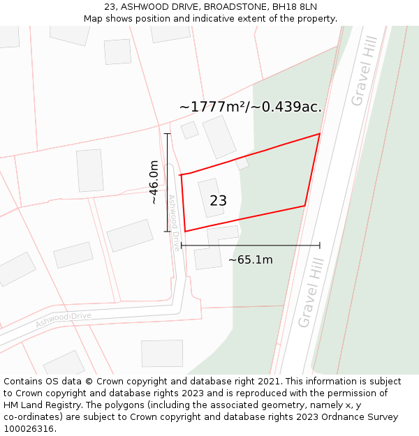 23, ASHWOOD DRIVE, BROADSTONE, BH18 8LN: Plot and title map