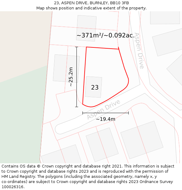 23, ASPEN DRIVE, BURNLEY, BB10 3FB: Plot and title map