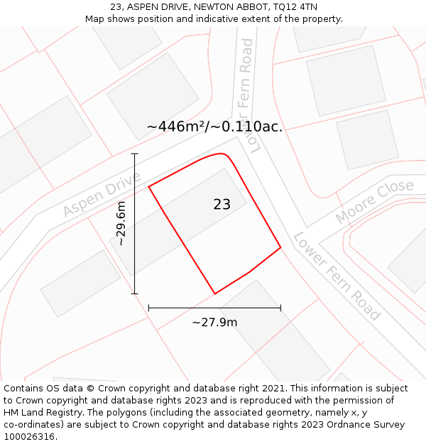 23, ASPEN DRIVE, NEWTON ABBOT, TQ12 4TN: Plot and title map