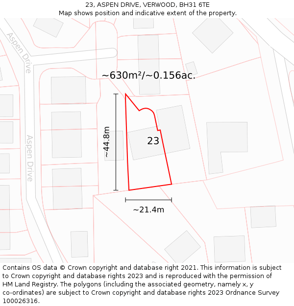 23, ASPEN DRIVE, VERWOOD, BH31 6TE: Plot and title map