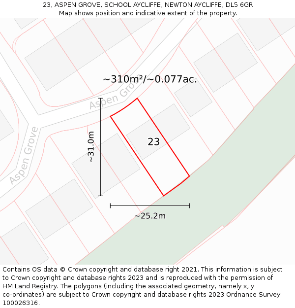 23, ASPEN GROVE, SCHOOL AYCLIFFE, NEWTON AYCLIFFE, DL5 6GR: Plot and title map