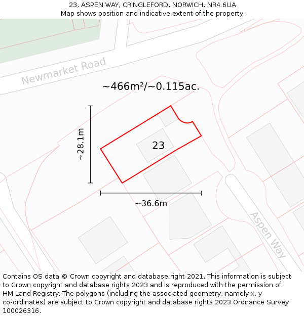 23, ASPEN WAY, CRINGLEFORD, NORWICH, NR4 6UA: Plot and title map
