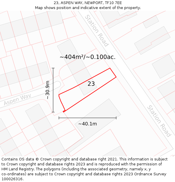 23, ASPEN WAY, NEWPORT, TF10 7EE: Plot and title map