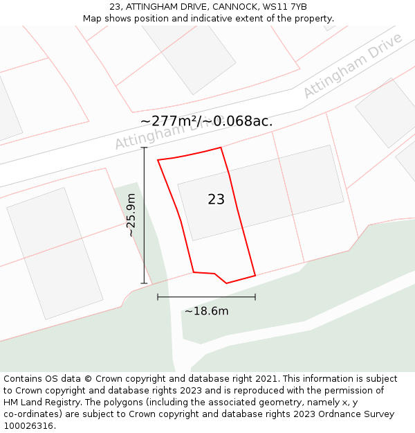 23, ATTINGHAM DRIVE, CANNOCK, WS11 7YB: Plot and title map