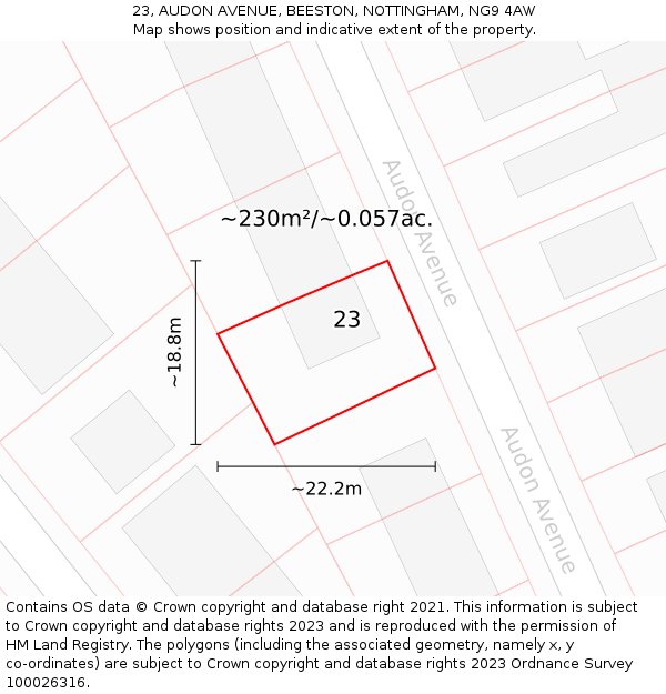 23, AUDON AVENUE, BEESTON, NOTTINGHAM, NG9 4AW: Plot and title map