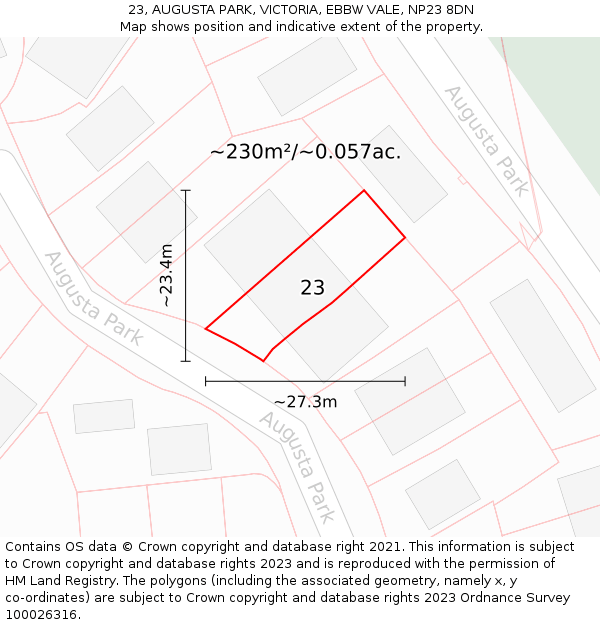 23, AUGUSTA PARK, VICTORIA, EBBW VALE, NP23 8DN: Plot and title map