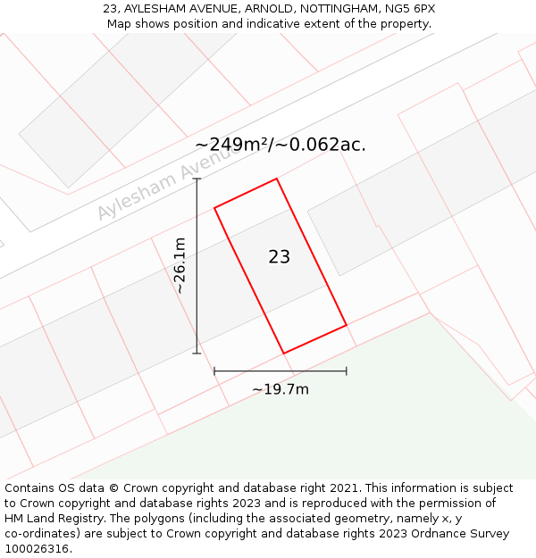 23, AYLESHAM AVENUE, ARNOLD, NOTTINGHAM, NG5 6PX: Plot and title map