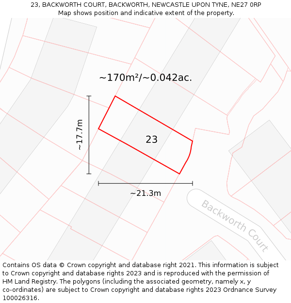 23, BACKWORTH COURT, BACKWORTH, NEWCASTLE UPON TYNE, NE27 0RP: Plot and title map