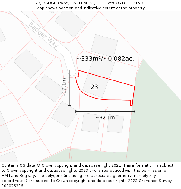 23, BADGER WAY, HAZLEMERE, HIGH WYCOMBE, HP15 7LJ: Plot and title map