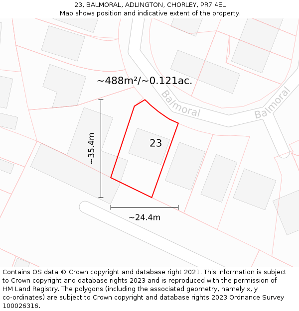 23, BALMORAL, ADLINGTON, CHORLEY, PR7 4EL: Plot and title map