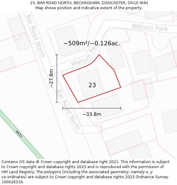 23, BAR ROAD NORTH, BECKINGHAM, DONCASTER, DN10 4NN: Plot and title map