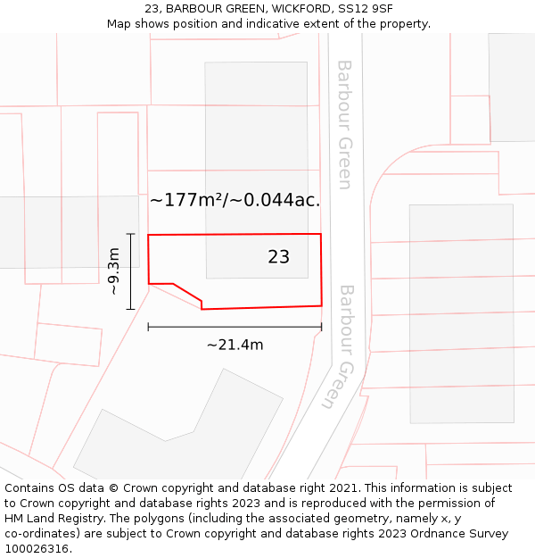 23, BARBOUR GREEN, WICKFORD, SS12 9SF: Plot and title map