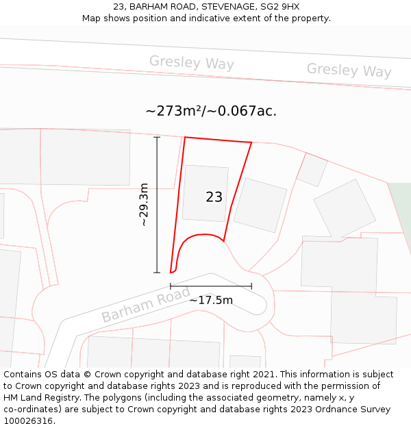 23, BARHAM ROAD, STEVENAGE, SG2 9HX: Plot and title map