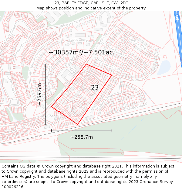 23, BARLEY EDGE, CARLISLE, CA1 2PG: Plot and title map