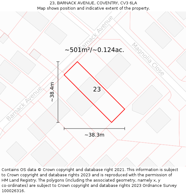 23, BARNACK AVENUE, COVENTRY, CV3 6LA: Plot and title map