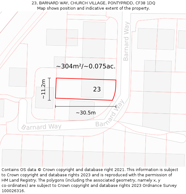 23, BARNARD WAY, CHURCH VILLAGE, PONTYPRIDD, CF38 1DQ: Plot and title map