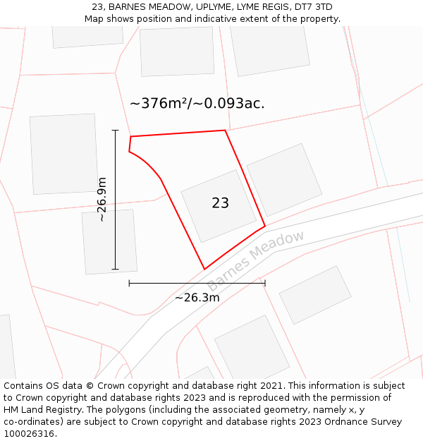 23, BARNES MEADOW, UPLYME, LYME REGIS, DT7 3TD: Plot and title map