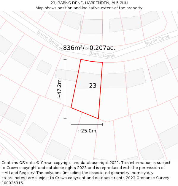 23, BARNS DENE, HARPENDEN, AL5 2HH: Plot and title map