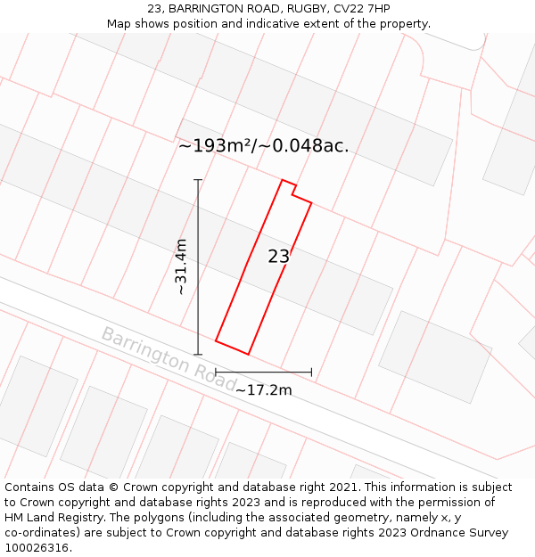 23, BARRINGTON ROAD, RUGBY, CV22 7HP: Plot and title map