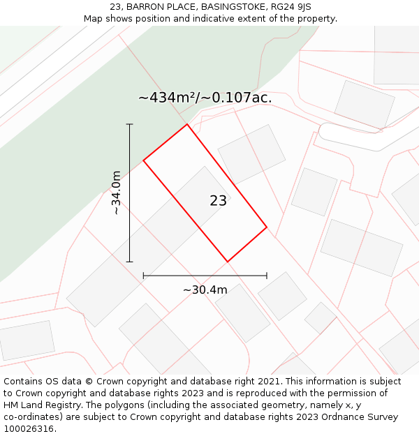 23, BARRON PLACE, BASINGSTOKE, RG24 9JS: Plot and title map