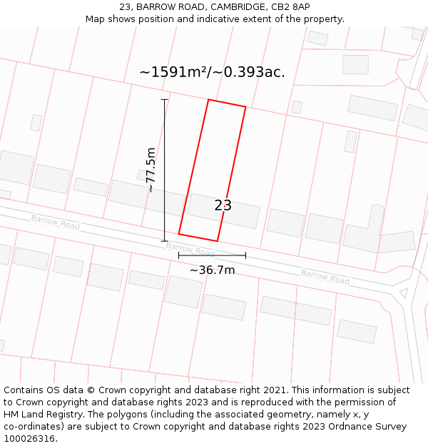 23, BARROW ROAD, CAMBRIDGE, CB2 8AP: Plot and title map