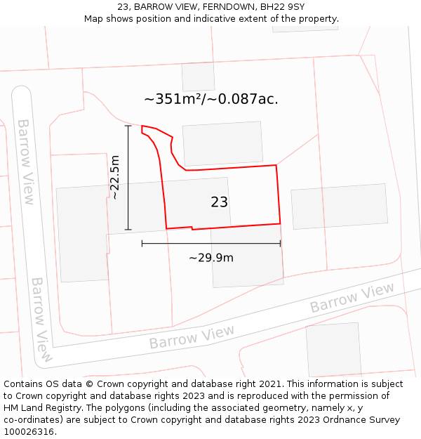 23, BARROW VIEW, FERNDOWN, BH22 9SY: Plot and title map