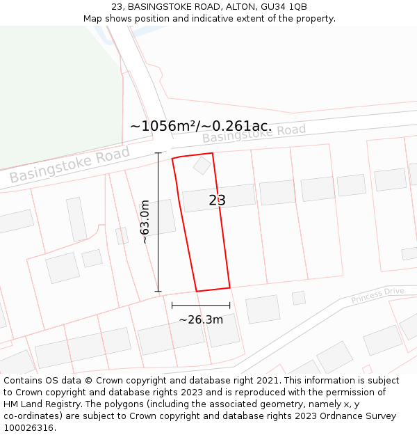 23, BASINGSTOKE ROAD, ALTON, GU34 1QB: Plot and title map